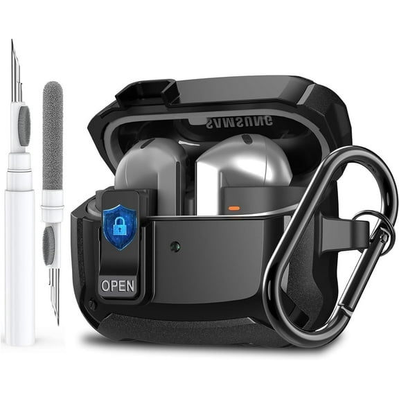 Galaxy Buds 3 Pro Case & Buds 3 Case with Lock Clip&Cleaning kit, Full Body Shockproof Samsung Galaxy Buds 3/3 Pro Hard Shell Cover, Black