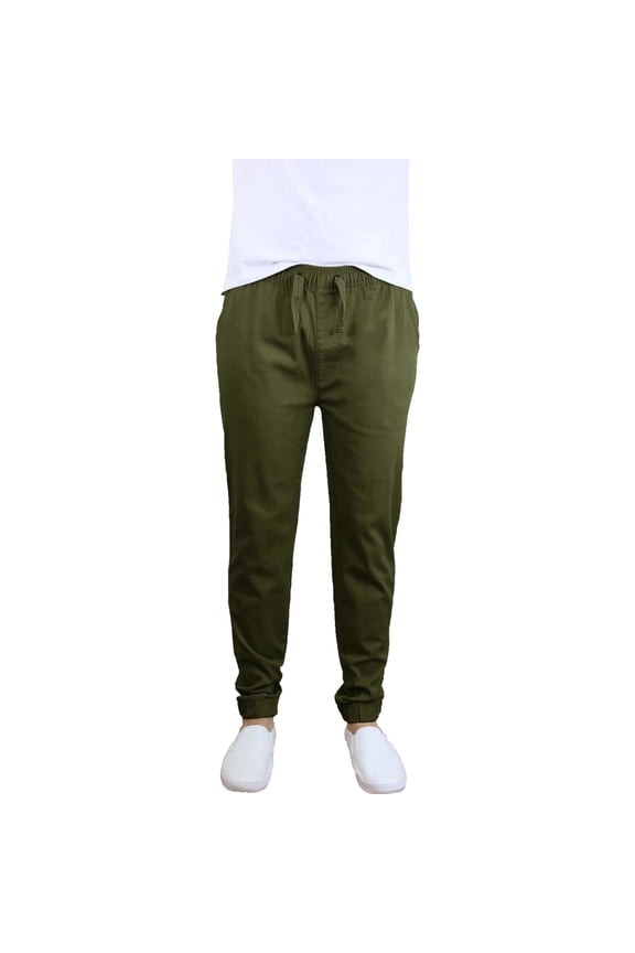Mens Basic Stretch Twill Casual Jogger Pants, Green, XXLRG S/S