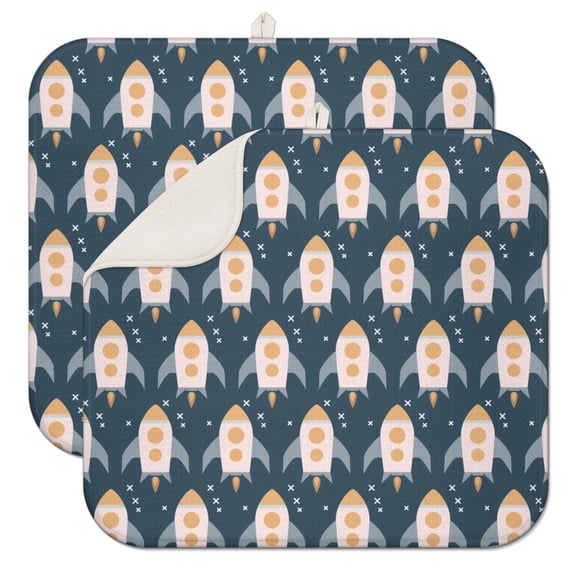 Galaxy and Cartoon Car Coffee Mat – Ultra Absorbent Microfiber Spill Mat with Space Vehicle and Fire Galaxy Designs, Foldable Dish Drying Pad for Boys