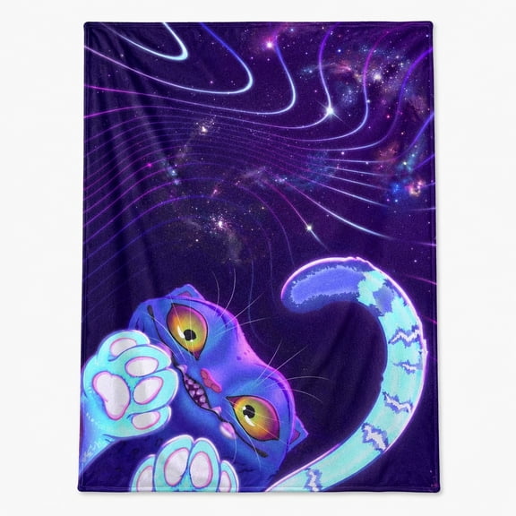 Galaxy Cat Fleece Blanket ā Cosmic Kitty Print, Soft 280GSM Throw, 4 Sizes, Gift for Cat Lovers