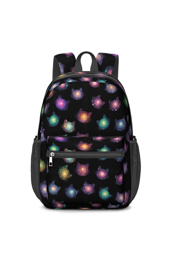 Galaxy Cat Head Black Pattern 17" School Backpacks for Teens,Waterproof Oxford Fabric,S-Shape Padded Straps for School,Travel,Hiking,Camping