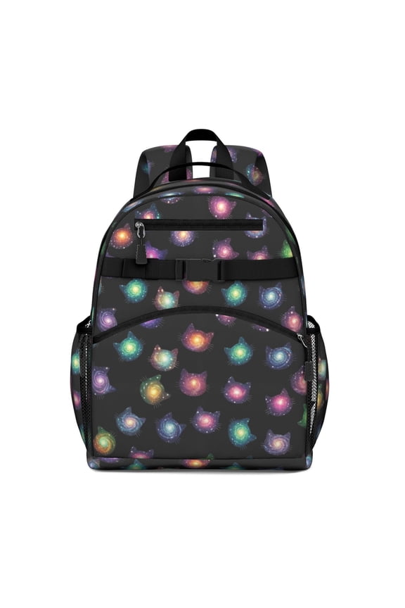 Galaxy Cat Head Black Pattern Backpack for School, Cute School Bag with Adjustable Shoulder Straps and Padded Back, 15.25"x11.5"x5.25"