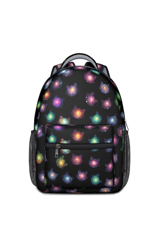 Galaxy Cat Head Black Pattern Backpack for School, Cute School Bag with Adjustable Shoulder Straps and Padded Back, 15.3"x11"x6.7"