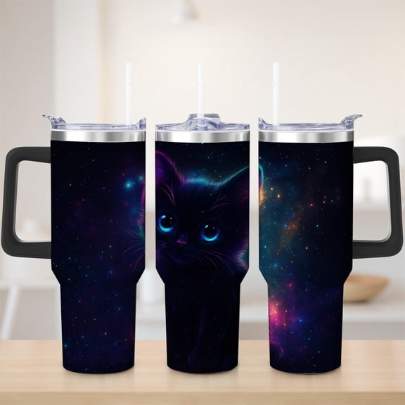 Galaxy Cat Stainless Steel Insulation Mug with Lid and Handle, 30oz