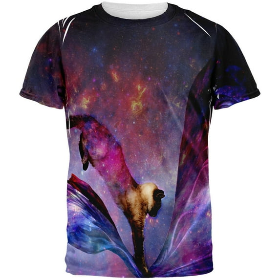 Galaxy Cat Time and Space All Over Adult T-Shirt - Large