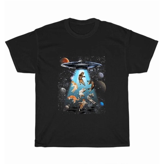 Galaxy Cat Ufo Alien Abduction Funny Cats Kitten Lover T-Shirt Gift, Unisex T-Shirt