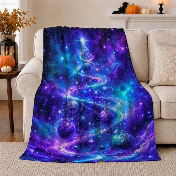 Galaxy Christmas Tree with Planets, Festive Celestial Style for Space Lovers, Cosmic Holiday Scene and Christmas Gift, Cozy Flannel Blanket for Bedroom and Dorm, Home Decor
