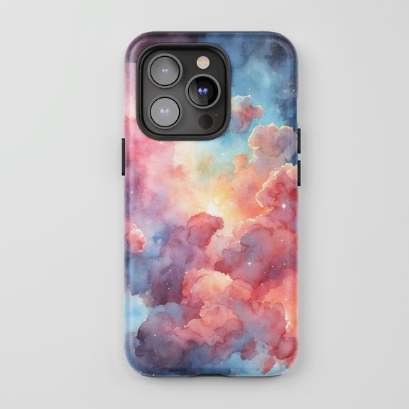 Galaxy Clouds For All iPhone Series Tough Phone Case Watercolor Sky Art Pink Blue