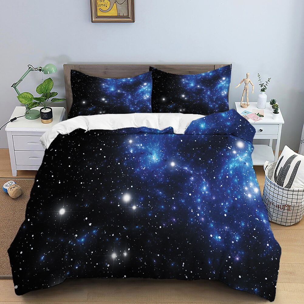 Galaxy Comforter Cover Teal Moon Star Bedding Set Night Starry Sky ...