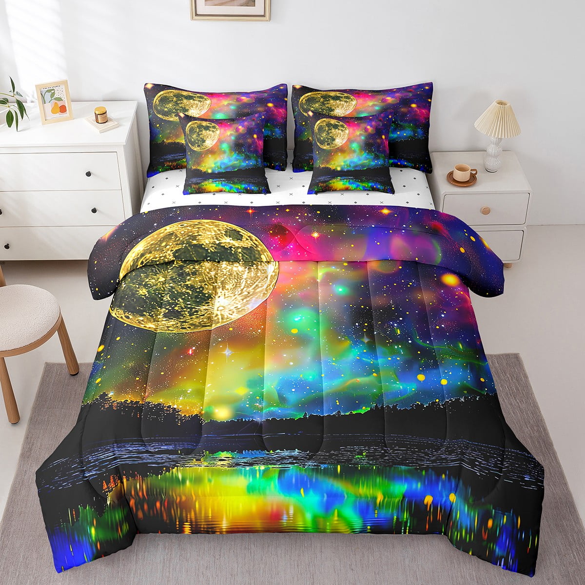 Galaxy Comforter Set 7 Piece Bed in a Bag Twin,Rainbow Stars Bedding ...