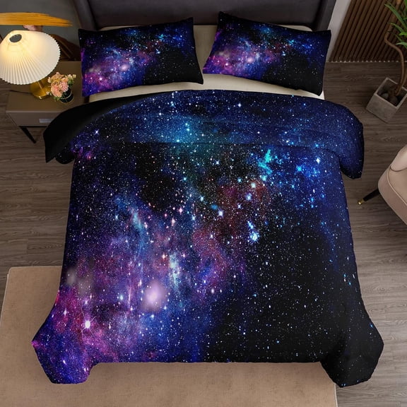 Galaxy Comforter Set Universe Outer Space Blue and  Starry Sky Night Pattern Bedding Set for Girls Boys Kids Full Size with 1 Comforter 2 Pillowcases