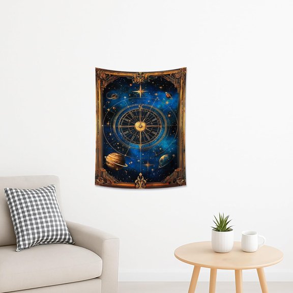 Galaxy Compass Night Sky Tapestry, Cosmic Planets Wall Hanging, Blue Mystical Home Decor for Bedroom or Living Room, 30 x 40 Inch