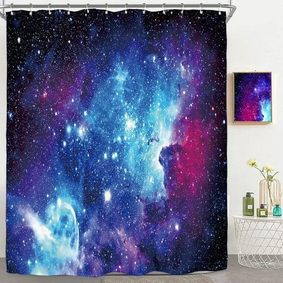 Galaxy Cool Outer Space Shower Curtain for Bathroom Decor 72Wx72H Nebula Universe Blue Starry Planets Magical Mysterious Fantasy Art Printed Fabric Polyester Waterproof 12 Pack Plastic Hooks