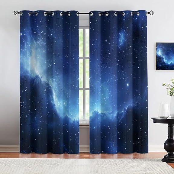Galaxy Cosmic Window Curtains, Blue Galaxy Curtain for Bedroom Living Room, Starry Sky Window Curtains, Universe Star Decor Drapes 42"W x 96"L (Pack of 2)