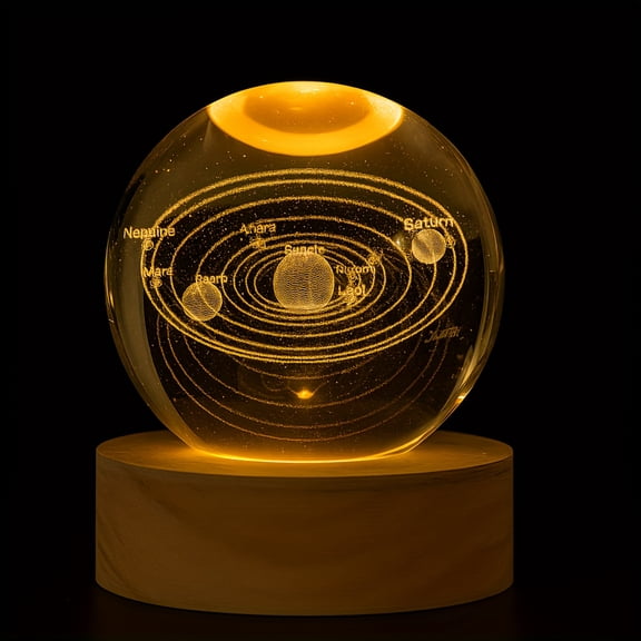 Galaxy Crystal Ball Night Lamp with Warm LED Base, USB Powered Astronomy Decor Gift for Valentine's Day Christmas