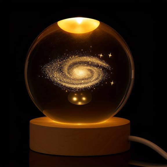 Galaxy Crystal Ball Night Lamp with Warm LED Base, USB Powered Astronomy Decor Gift for Valentine's Day Christmas