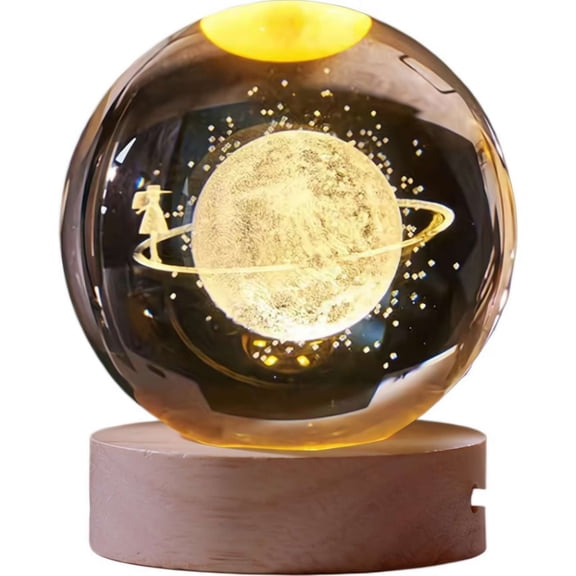 Galaxy Crystal Ball Night Light USB Powered Glass Starry Sky Table Lamp Wooden Base Desktop Ornament Creative Birthday Holiday Home Decor Gift