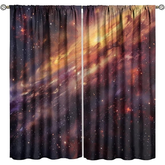 Galaxy Curtains, Galaxy Outer Space Starry Sky Universe Pattern for Room Window Decor, Rod Pocket Print Blackout Drapes for Living Room Bedroom Kitchen 2 Panel Set 26" W X 84" L