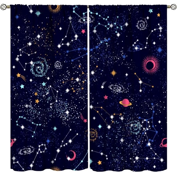 Galaxy Curtains for Kids Child Boys Starry Sky Series Mystery Outer Space Planet Curtain Cosmic Star Moon Universe Bedroom Living Room Window Drapes 2 Panel Set 84x84in