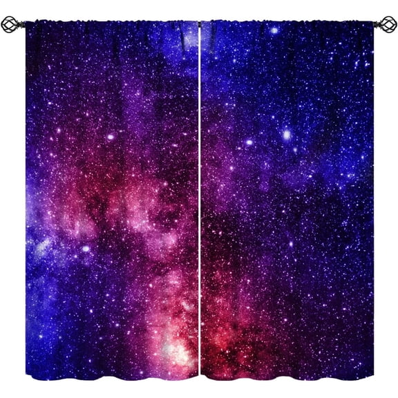 Galaxy Curtains, Outer Space Universe Planet Blue Pink Starry Sky Night Stars Print Window Treatments Curtains for Bedroom Living Room, 84" W X 84" L