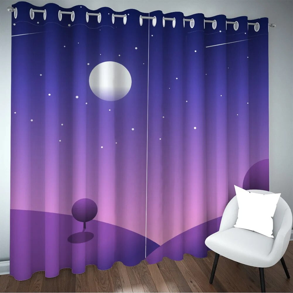 Galaxy Curtains for Girls Boys Teens Kids Blue Purple Starry Sky Window