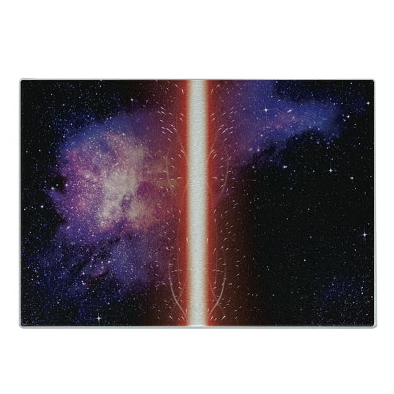 Galaxy Cutting Board, Famous Movie Prop Galaxy Theme Between Enemies Theme Stripe Illustration in Red, Decorative Tempered Glass Cutting and Serving Board, Small Size, Black, by Ambesonne