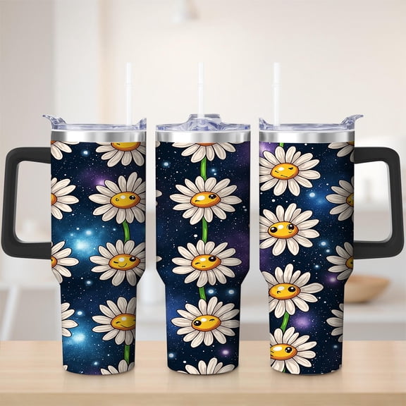 Galaxy Daisy Stainless Steel Insulation Mug with Lid and Handle, 30oz