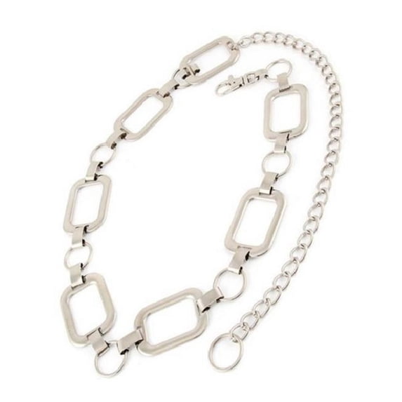Galaxy Design Chain belt Metal Belt With Small Round Ring & Big Rectangular Ornaments, Silver