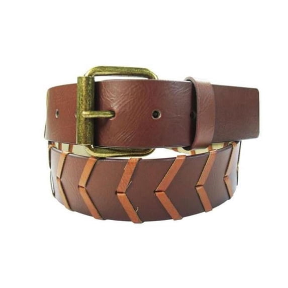 Galaxy Design Jeans Belt 1. 5 inch Two Tone Belt Designed With Arrow Shape Lacing All Over The Strap - Brown, Medium-Large