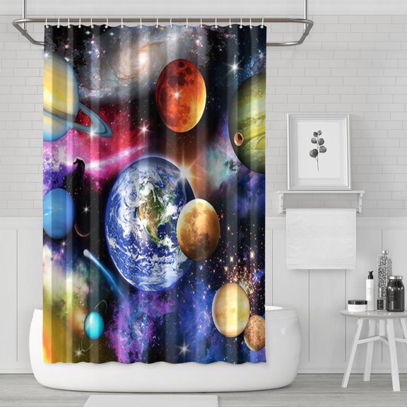 Galaxy Design Shower Curtain Starry Night Cosmos Theme Waterproof Bathroom Curtain Quick Dry Machine Washable 72x72 Inches