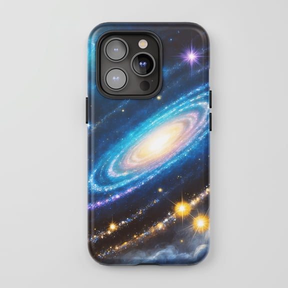 Galaxy Design for All iPhone Series Tough Phone Case Space Theme Blue Finish