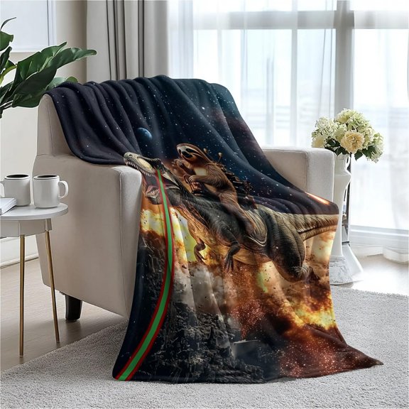 Galaxy Dinosaur Space and Explosion Throw Blanket Soft Plush Fleece for Kids Room Decor