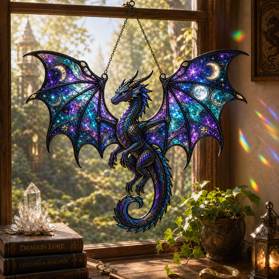 Galaxy Dragon Acrylic Suncatcher, Window Hanging Décor