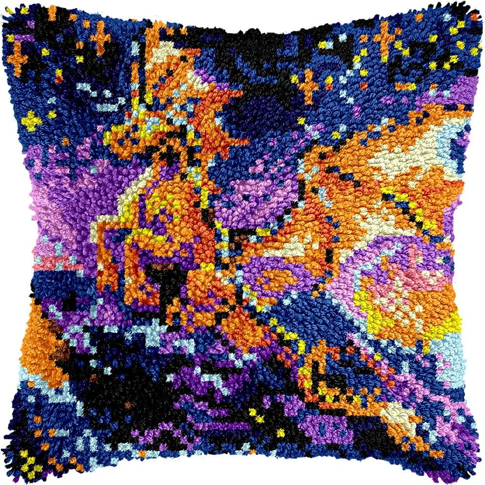 Galaxy Dragon Latch Hook Pillow Kits for DIY Throw Pillow Cushion Embroidery Latch Hooking Pillowcase Kits with Preprinted Canvas Crochet Yarn Kits for Home Decor 17''X 17''(d182)