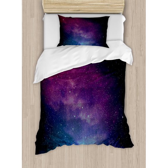 Galaxy Duvet Cover Colorful Starry Bedding Set Outer Space Comforter Cover Sky Light Printed Bedspread for Kids Dark Blue