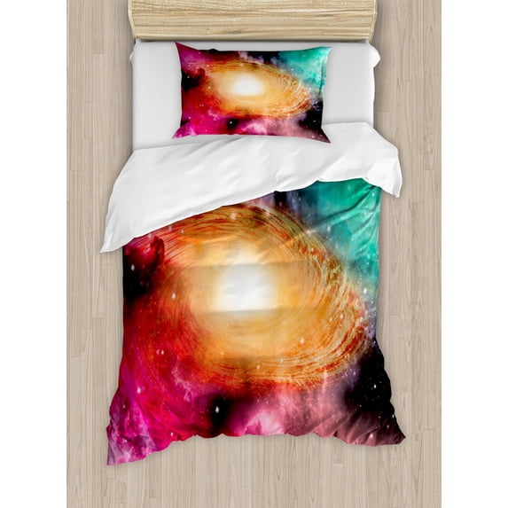 Galaxy Duvet Cover Colorful Starry Bedding Set Outer Space Comforter Cover Sky Light Printed Bedspread for Kids Dark Blue