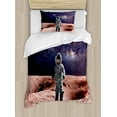 thumbnail image 1 of Galaxy Duvet Cover Set, Brave Astronaut Standing on Red Planet Mars Rocky Stone Surface Nebula Print, Decorative 2 Piece Bedding Set with 1 Pillow Shams, Twin Size, Rust and Indigo, by Ambesonne, 1 of 3