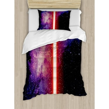 Galaxy Duvet Cover Set, Famous Movie Prop Galaxy Theme Between Enemies Theme Stripe Illustration in Red, Decorative 2 Piece Bedding Set with 1 Pillow Shams, Twin Size, Black, by Ambesonne