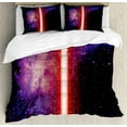 thumbnail image 1 of Galaxy Duvet Cover Set, Famous Movie Prop Galaxy Theme Between Enemies Theme Stripe Illustration in Red, Decorative 3 Piece Bedding Set with 2 Pillow Shams, Calking Size, Black, by Ambesonne, 1 of 2