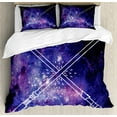 thumbnail image 1 of Galaxy Duvet Cover Set, Futuristic Starry Sky Galaxy Illustraiton Pattern Universe Outer Space, Decorative 3 Piece Bedding Set with 2 Pillow Shams, Queen Size, Purple Black, by Ambesonne, 1 of 3