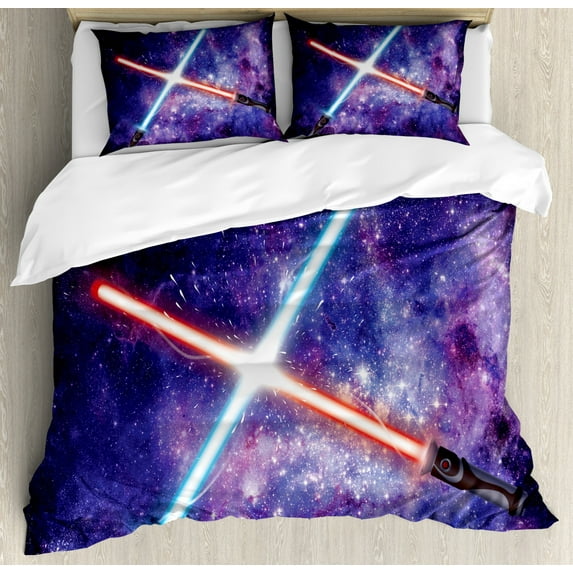 Galaxy Duvet Cover Set King Size, Illustration in Starry Sky Fantastic Outer Space Themed Illustration, Decorative 3 Piece Bedding Set with 2 Pillow Shams, Purple Blue and Black, by Ambesonne