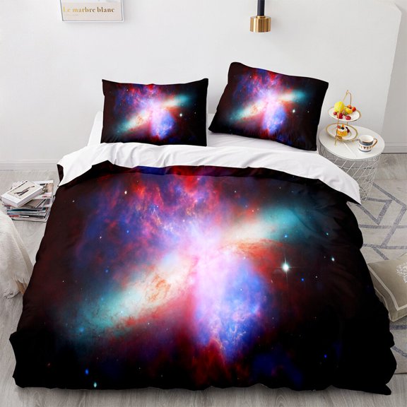 Galaxy Duvet Cover Set King Size for Teens Starry Sky Bedding Set Cosmos Comforter Cover Red 2/3pcs Polyester Quilt Cover