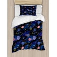 thumbnail image 1 of Galaxy Duvet Cover Set, Outer Space Planets Cosmic Journey Milky Way Zodiac Moon Doodle, Decorative 2 Piece Bedding Set with 1 Pillow Shams, Twin Size, Dark Blue Pink, by Ambesonne, 1 of 3