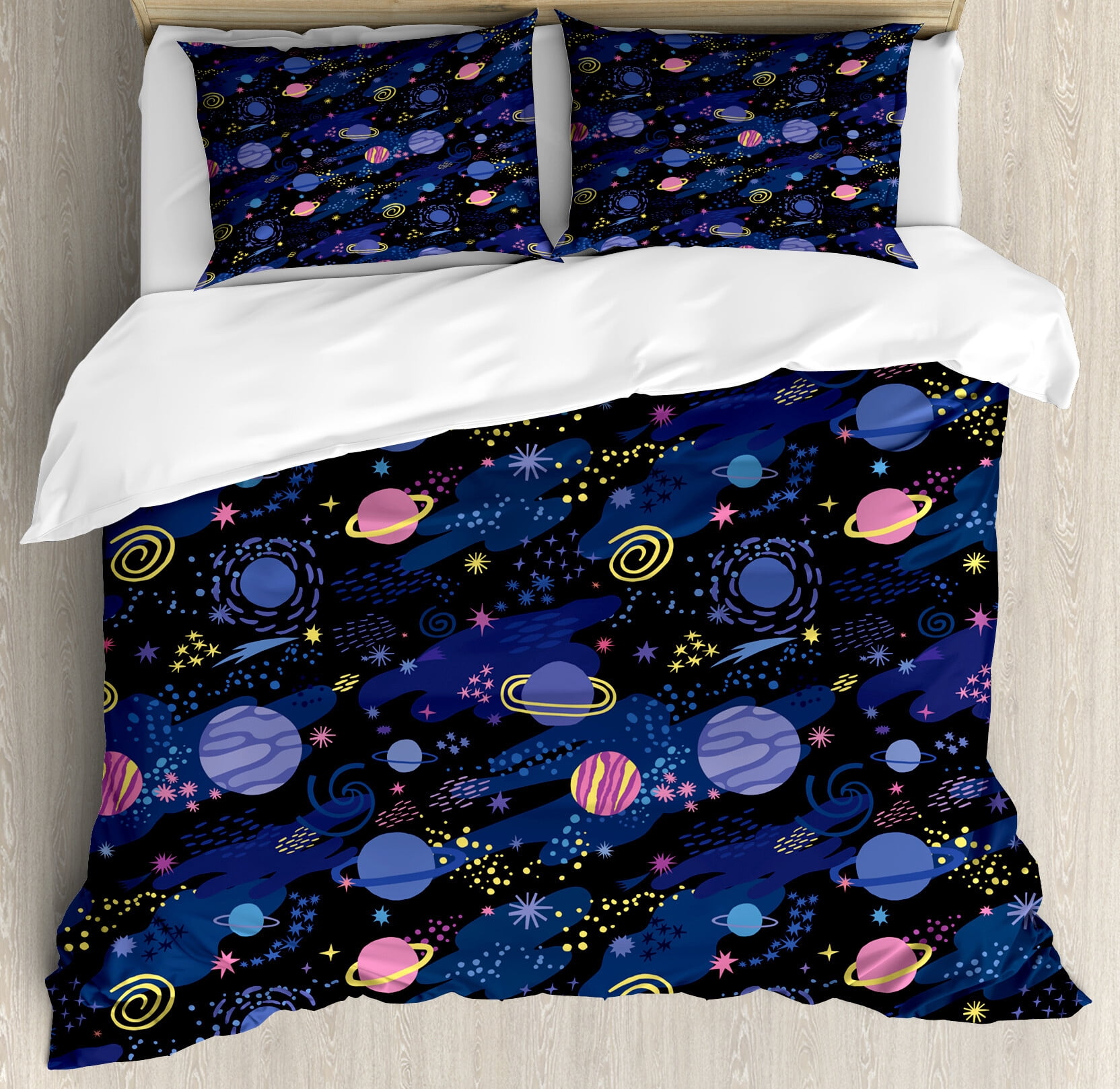 Purple Galaxy Space Moon Earth Print Duvet Cover Bedding Set main image 1