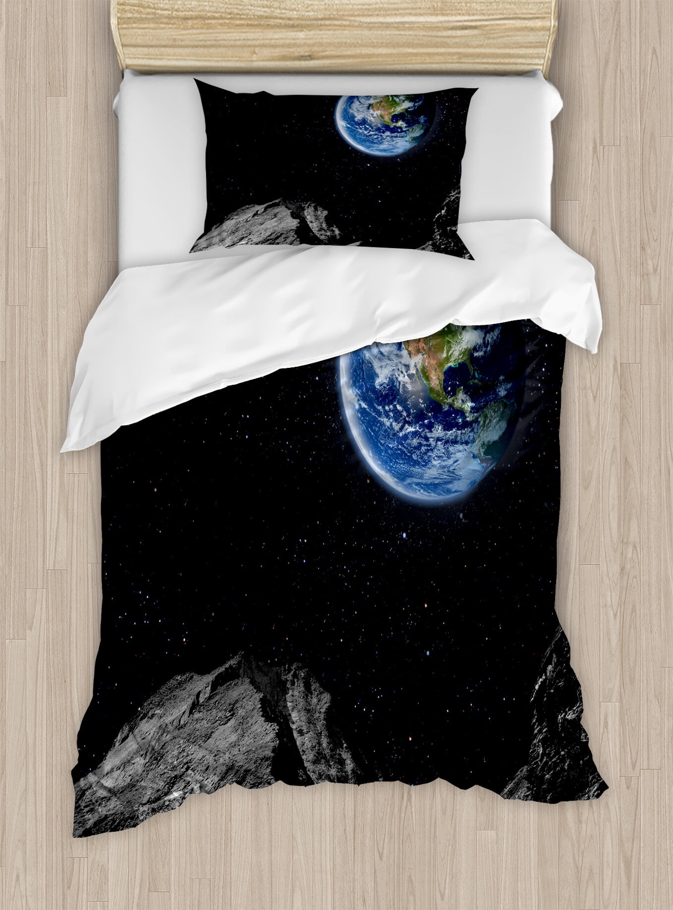 Galaxy Duvet Cover Set, Planet Earth Rocky Cliffs of Moon Lunar ...