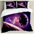 thumbnail image 1 of Galaxy Duvet Cover Set, Planets over Purple Nebula Celestial Comet Magic Rays Universe Astronomy Picture, Decorative 3 Piece Bedding Set with 2 Pillow Shams, Queen Size, Magenta Mauve, by Ambesonne, 1 of 3