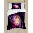 thumbnail image 1 of Galaxy Duvet Cover Set, Purple Nebula Cloudy Stardust Cluster Digital Print of a Galaxy in Space Image, Decorative 2 Piece Bedding Set with 1 Pillow Shams, Twin Size, Black Purple, by Ambesonne, 1 of 3