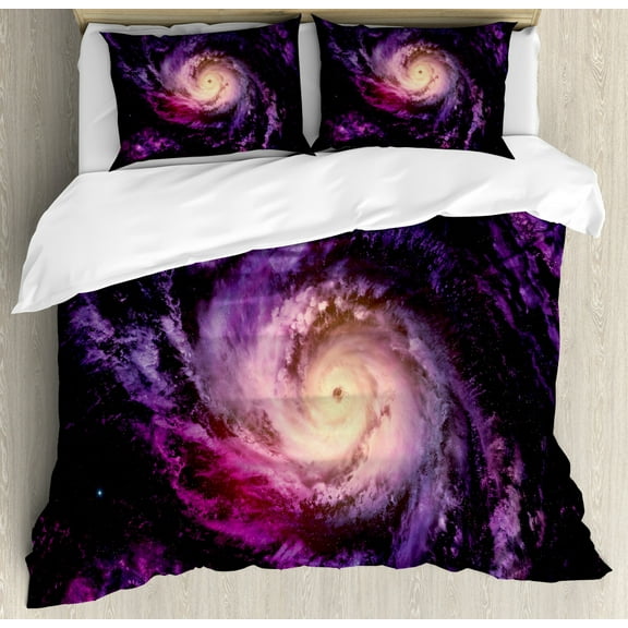 Galaxy Duvet Cover Set, Purple Nebula Cloudy Stardust Cluster Digital Print of a Galaxy in Space Image, Decorative 3 Piece Bedding Set with 2 Pillow Shams, Queen Size, Black Purple, by Ambesonne