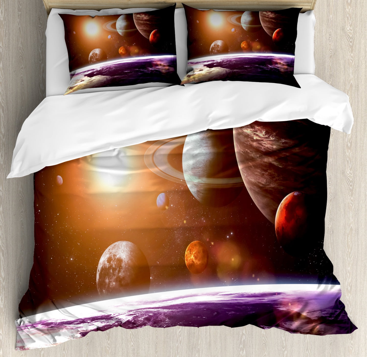 Galaxy Duvet Cover Set, Space Theme View of the Planets from Earth ...