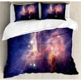thumbnail image 1 of Galaxy Duvet Cover Set, Space Nebula Theme Big Gas Energy and Stars Futuristic Theme Illustration, Decorative 3 Piece Bedding Set with 2 Pillow Shams, Queen Size, Purple Blue Orange, by Ambesonne, 1 of 3